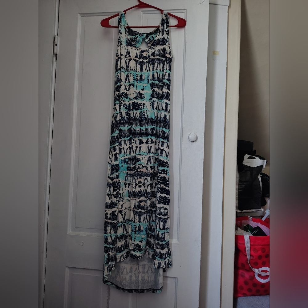 Nicole Miller Blue Aqua & Black Abstract Print Dress